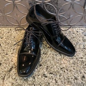 Men’s black Patton dress shoes. AKA tuxedo shoes